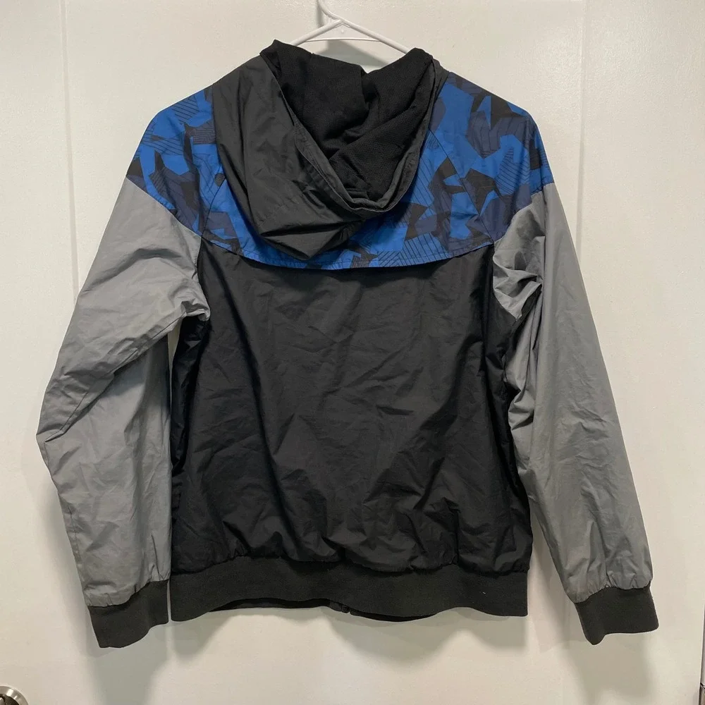 Nike Kids Windrunner Hooded Windbreaker Jacket Blue Grey Black Camo Large L